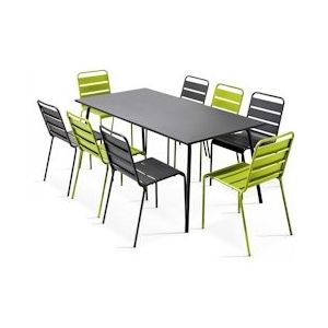 Oviala Business Set van grijs en groen metalen terrastafel en 8 stoelen - groen Staal 106900