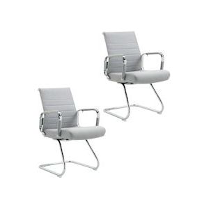 SVITA ELEGANCE set van 2 bezoekersstoelen sledestoel met armleuningen conferentiestoel zonder wielen fauteuil bureaustoel stoffen bekleding lichtgrijs - grijs 91748