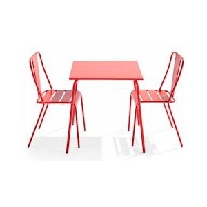 Oviala Business Vierkante tuintafel en 2 rode bistrostoelen - Oviala - rood Staal 109440