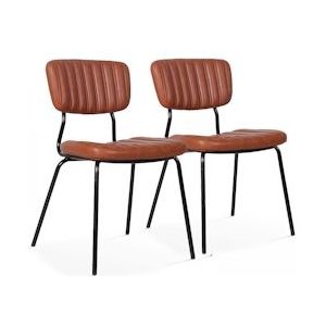 Oviala Business Set van 2 donkerbruin gecoate stoffen stoelen - bruin Textiel 108245