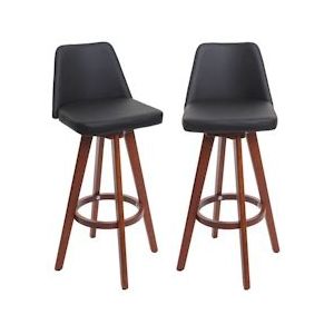 Mendler Set van 2 barkrukken HWC-C43, barkruk counter stool, hout imitatieleer draaibaar ~ zwart - zwart Synthetisch materiaal 74420