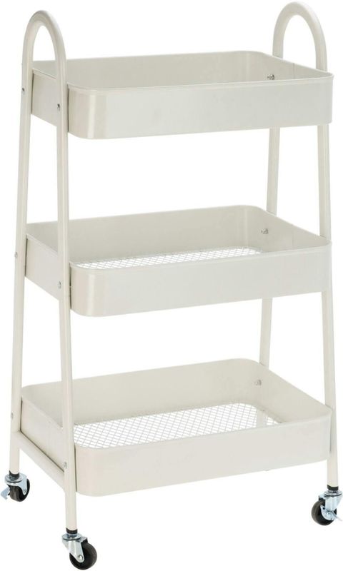 WellHome - Witte keukenwagen met 3 manden en wielen 79,5cm - wit Staal WH15231