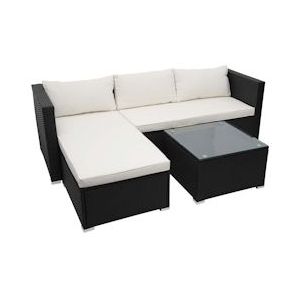 Mendler Poly-rattan set HWC-F57, balkon/tuin/lounge set Zitgroep ~ zwart, kussens crème zonder sierkussens - zwart Kunststof 69832+69833