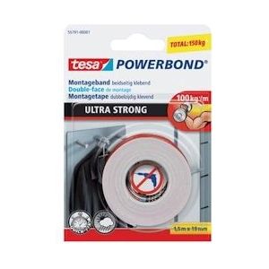 Tesa Powerbond Ultra Strong, ft 19 mm x 1,5 m, op blister - blauw Papier 55791-00001-00