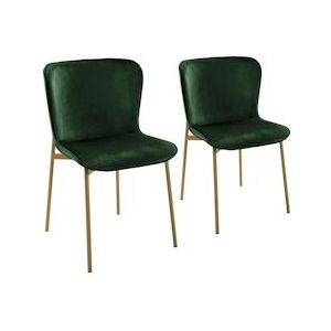 SVITA MARY set van 2 eetkamerstoelen Gestoffeerde stoel zonder armleuningen Keukenstoel Woonkamerstoel Donkergroen/goud - Multi-materiaal 91238