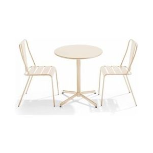 Oviala Business Ronde tafel en 2 bistrostoelen in ivoorkleurig metaal - Oviala - beige Staal 109500