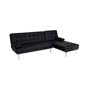 Mendler Slaapbank HWC-K22, bank hoekbank Sofa, ligvlak links/rechts slaapfunctie 236cm ~ kunstleer zwart - zwart Synthetisch materiaal 89564+89731