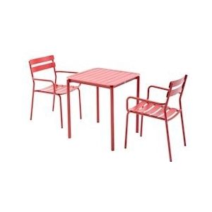 Oviala Business Vierkante terrastafel (70 x 70cm) en 2 donkerrode fauteuils - rood 111388