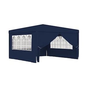 <p>Onze feesttent is de perfecte plek om je familie en vrienden te vermaken tijdens tuinfeesten en -borrels. Het tuinpaviljoen is gemaakt van uv- en waterbestendig polyethyleen materiaal, waardoor het geschikt is voor buitengebruik. Het frame van roestbestendig staal zorgt voor stabiliteit en duurzaamheid. De feesttent heeft zijpanelen met decoratieve ramen en een deurpaneel met rits voor eenvoudige toegang.</p>
<p>De tent is eenvoudig te monteren en heeft de volgende specificaties:</p>
<ul>
  <li>Kleur: blauw</li>
  <li>Materiaal: 90 g/m² PE (100% polyethyleen) en staal</li>
  <li>Afmetingen: 4 x 4 x 2,75 m (L x B x H)</li>
  <li>Hoogte dakrand vanaf de grond: 2 m</li>
  <li>Met zijwanden</li>
  <li>Uv- en waterbestendig</li>
  <li>Inclusief montagematerialen</li>
</ul>
<p>Let op: dit product mag NOOIT worden gebruikt in slechte weersomstandigheden, zoals sterke wind, zware regen, sneeuw of storm.</p>