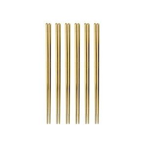 Alheco 6 paar Koreaanse chopsticks - Eetstokjes - Metaal / RVS - Goud - goud Roestvrij staal 8720387580590