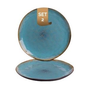 Palmer Bord Lotus 27.5 cm Turquoise Zwart Stoare 2 stuks - meerkleurig Steengoed 8717522192930