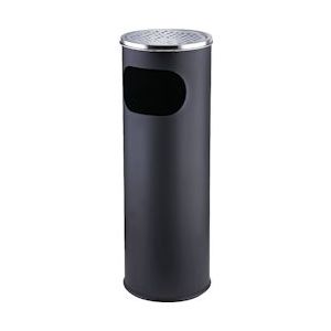 aro Afvalbak, roestvrij staal / ijzer, Ø 42 x 48 cm, 12 L, rond, met asbak, zwart - zwart Multi-materiaal 4337102899567