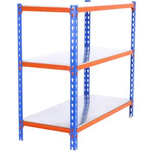 SimonRack Simonclick metalen planken zonder schroeven 3 planken. Kleur blauw/oranje/galva 900x1200x300 mm - oranje Metaal 8425437076558