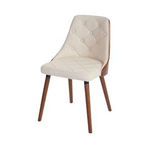 Mendler Eetkamerstoel HWC-A75, bezoekersstoel keukenstoel, walnoot-look gebogen hout ~ kunstleer crème - beige Synthetisch materiaal 74340
