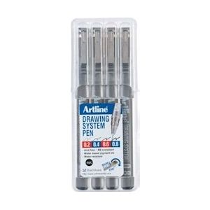 Artline Fineliner Drawing System etui van 4 stuks: 0,2 - 0,4 - 0,6 en 0,8 mm - 4549441002922