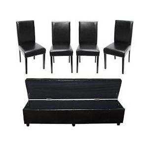 Mendler Zitset Bank met opbergruimte Kriens XXL+4 stoelen Littau, kunstleer/leder ~ zwart - zwart Synthetisch materiaal 12876+7972+7972+0