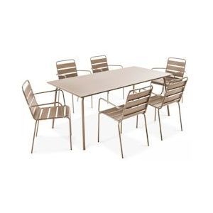 Oviala Business Set van tuintafel en 6 taupe metalen fauteuils - Oviala - grijs Staal 106028