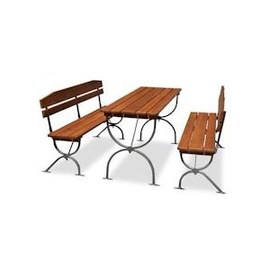 METRO Professional Biertafelset, 3-delig, staal / grenenhout, 60 x 180 x 79 cm, 2 banken, 1 tafel, bruin / zwart - bruin Massief hout 71524