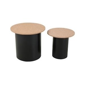 SIT Möbel Bijzettafel rond set van 2 | Tafelblad MDF met kurk naturel | Onderstel grenen zwart | B 50 x D 50 x H 45 cm | 19000-82 | Serie CORK - meerkleurig Multi-materiaal 19000-82