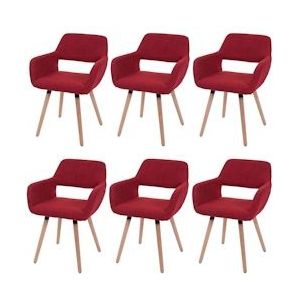 Mendler Set van 6 eetkamerstoelen HWC-A50 II, keukenstoel, retro jaren 50 design ~ textiel, paarsrood, lichtgekleurde poten - rood Massief hout 6x59098