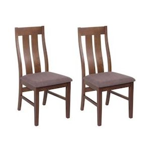 Mendler Set van 2 eetkamerstoelen HWC-M58, keukenstoel fauteuil stoel, stof/textiel massief hout ~ donker frame, taupe - bruin Massief hout 104676