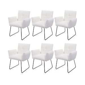 Mendler Set van 6 eetkamerstoelen HWC-K34, keukenstoel gestoffeerde stoel met armleuningen, Oeko-Tex bouclé stof/textiel metaal ~ wit - wit Textiel 3x89664
