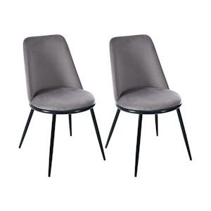 Merax eetkamerstoel (2 stuks), set van 2 keukenstoelen, metalen frame, gestoffeerde stoel voor woonkamer, fluweel, grijs - grijs Multi-materiaal WF317109AAD