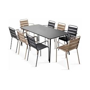 Oviala Business Set van tuintafel en 8 grijze en taupe metalen fauteuils - grijs Staal 105077
