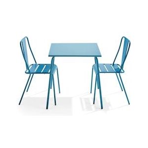 Oviala Business Set van vierkante terrastafel en 2 Pacifisch blauwe bistrostoelen - Oviala - blauw Staal 109447
