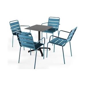 Oviala Business Set van grijs gelamineerde terrastafel en 4 Pacific blauwe fauteuils - blauw Metaal 108151