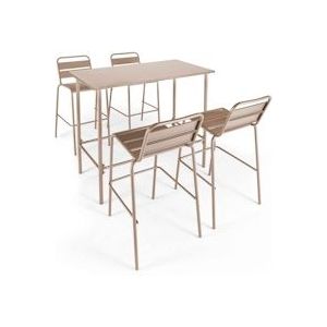Oviala Business Set taupe metalen bartafel en 4 stoelen - Oviala - grijs Staal 109210