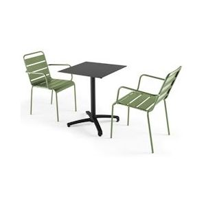 Oviala Business Set van zwarte laminaat tuintafel en 2 cactusgroene fauteuils - Oviala - groen Metaal 108229