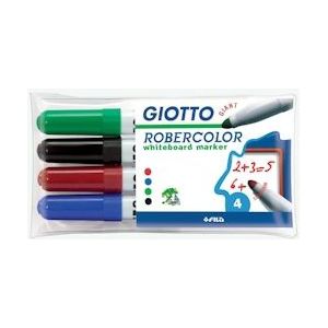 Giotto Robercolor whiteboardmarker maxi, ronde punt, etui met 4 stuks in geassorteerde kleuren - 405123