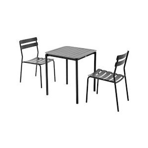 Oviala Business Vierkante terrastafel (70 x 70cm) en 2 zwarte stoelen - zwart Aluminium 111371