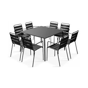 Oviala Business Vierkante eettafel en 8 grijze metalen armstoelen - Oviala - grijs Staal 102331