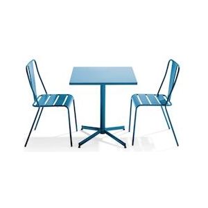 Oviala Business Pacifisch blauwe verstelbare terrastafel en 2 stoelen - Oviala - blauw Staal 109472