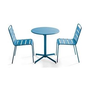 Oviala Business Ronde terrastafel en 2 Pacific blauwe metalen stoelen - Oviala - blauw Staal 106895
