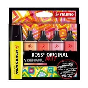 STABILO BOSS ORIGINAL markeerstift Arty, kartonnen etui van 5 stuks in geassorteerde kleuren - EO70/5-02-1-20