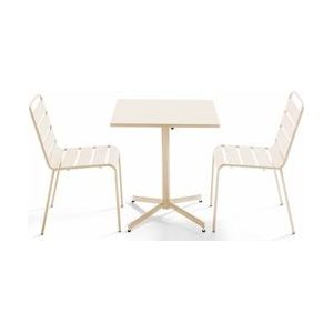 Oviala Business Vierkante terrastafel en 2 ivoorkleurige metalen stoelen - Oviala - beige Staal 109164