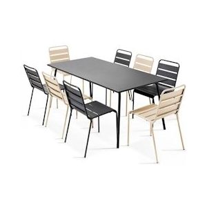 Oviala Business Set van grijs en ivoorkleurig metalen terrastafel en 8 stoelen - beige Staal 109273
