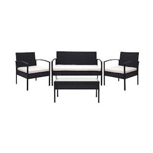 Mendler Poly-rattan set HWC-F56, balkon/tuin/lounge set ~ zwart, kussens cr�ème - zwart Kunststof 69821