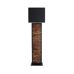 SalesFever vloerlamp naturel/zwart 163 cm | lampenkap stof | frame hevea hout & drijfhout & metaal | B 35 x D 20 x H 163 cm | zwart - naturel - meerkleurig Multi-materiaal 368855