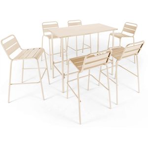 Oviala Business Set ivoor metalen terrastafel en 6 stoelen - Oviala - beige Staal 109261