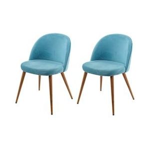Mendler Set van 2 eetkamerstoel HWC-D53, stoel keukenstoel retro jaren 50 design, fluweel ~ turquoise - blauw Textiel 63099