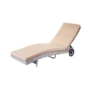 Mendler Ligstoel HWC-D80, tuinligstoel relaxligstoel, poly-rattan ~ grijs, kussen beige - grijs Kunststof 64458