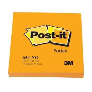 Post-it Notes, 100 vel, ft 76 x 76 mm, neonoranje - 654NOR