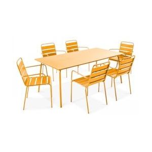 Oviala Business Set van tuintafel en 6 gele metalen fauteuils - Oviala - geel Staal 106029