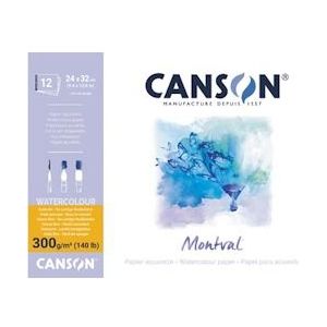 CANSON Montval aquarelpapier, wit met fijne korrel 300 g/m², ft 24 x 32 cm, blok met 12 vellen - blauw Papier 3148958073190