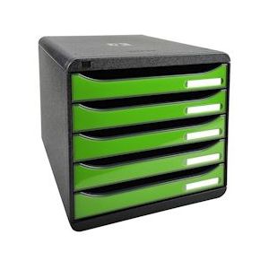 Exacompta 3097295D 1x BIG-BOX PLUS ladenbox met 5 laden voor A4+ documenten, Iderama, zwart-appelgroen glanzend - groen Synthetisch materiaal 3097295D