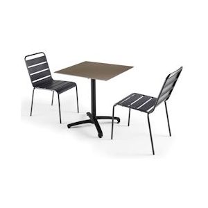 Oviala Business Set van taupe laminaat tuintafel en 2 grijze stoelen - Oviala - grijs Metaal 110091